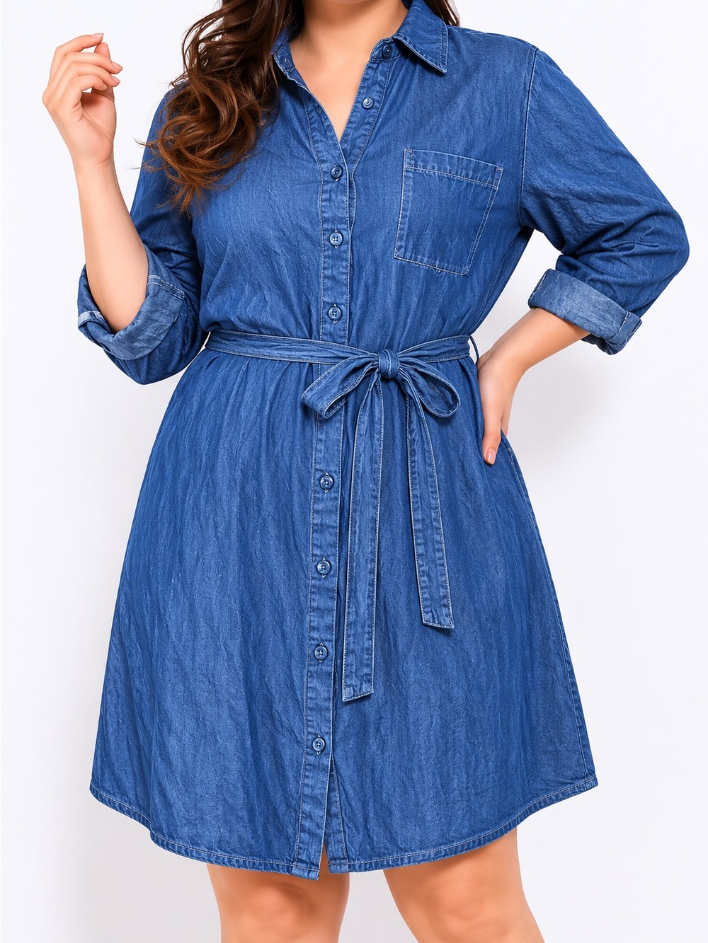 New York & Company Blue Chambray Shirt Dress with Tie Waist Size M